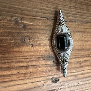 Silver and Black Geometric Brooch